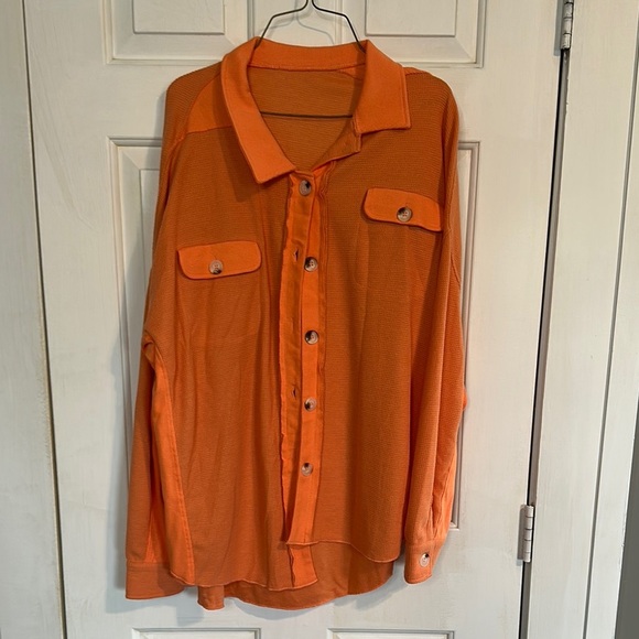 Women’s orange button down shirt size large - Picture 1 of 4